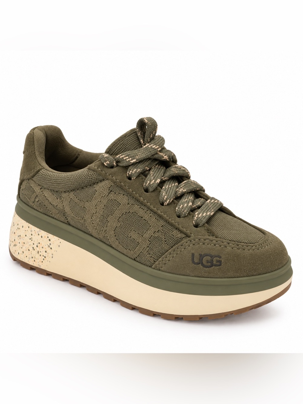 UGG Women Olive Green Platform Lace-Up Sneakers 6.5